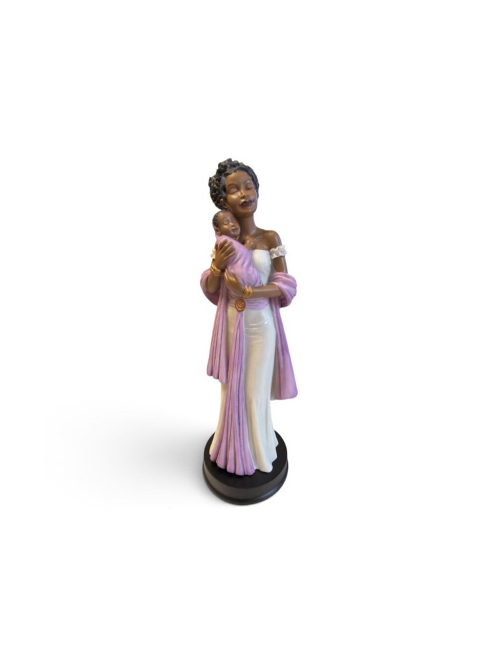 Ebony Treasures Figurine Angel in Purple with Baby 9.5”